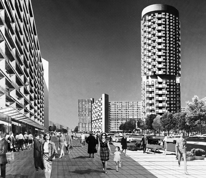 Dieter Urbach, Wohnbebauung am Leninplatz nach einem Entwurf von Manfred Jäkel, Lothar Kwasnitza, Dieter Urbach (nicht realisiert), 1967 