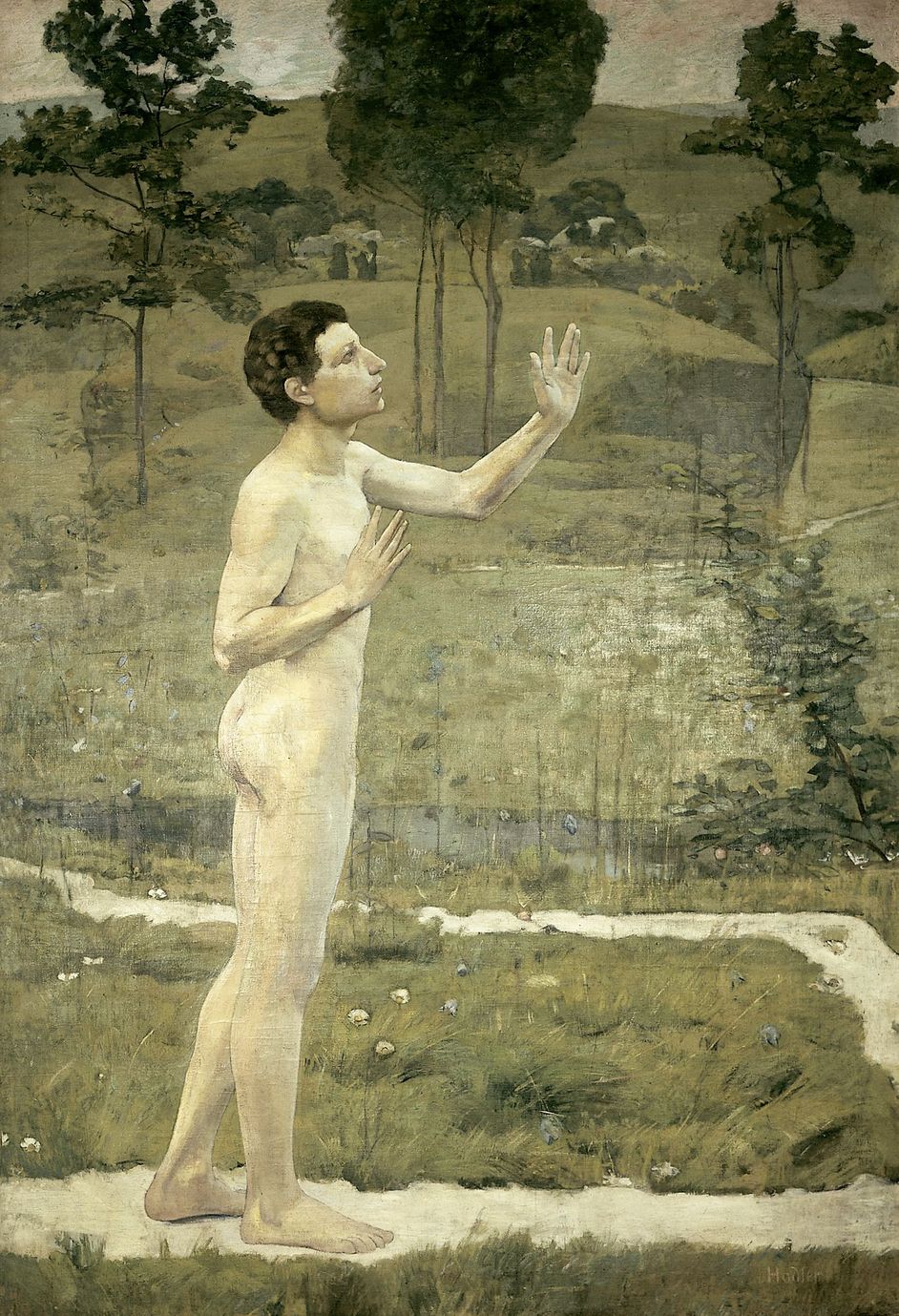Ferdinand Hodler, Zwiegespräch mit der Natur, 1884 Öl-Gemälde "Zwiegespräch mit der Natur" von Ferdinand Hodler, 1884