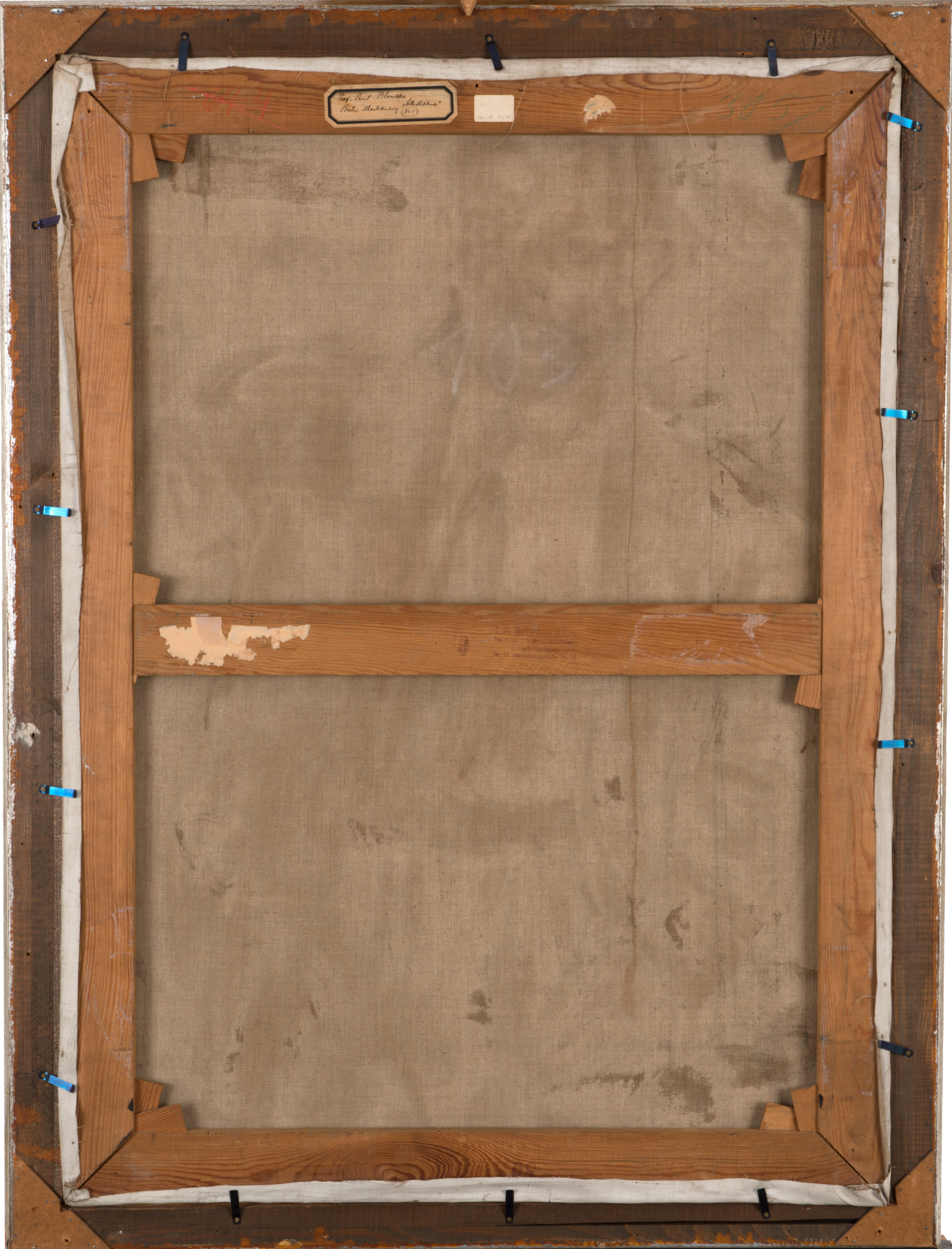 Rückseite einer Leinwand, in Holzrahmen gespannt, 110 x 80 cm