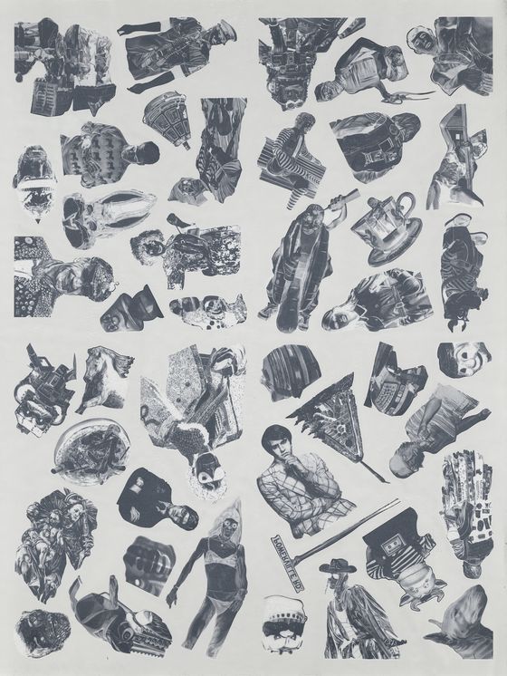 Sheet of paper with various self-adhesive tattoos by the artist.