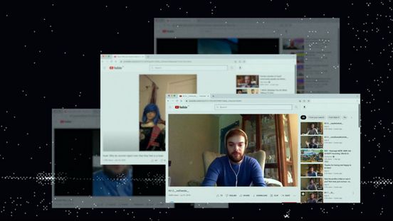 Video still: The still shows various YouTube screenshots in landscape format on a black background, with a whitish grid of dots on top.