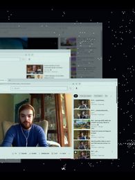 Video still: Das Still zeigt verschiedene Youtube-Screenshots im Querformat auf einem schwarzen Hintergrund, darüber liegt ein weißliches Punkte-Raster.