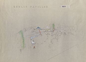 Zeichnung von Franz Müller, Kreide über Diazotypie auf Papier, 71,2 x 90,5 cm