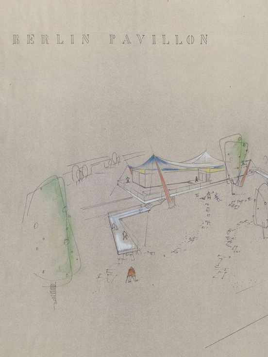 Zeichnung von Franz Müller, Kreide über Diazotypie auf Papier, 71,2 x 90,5 cm