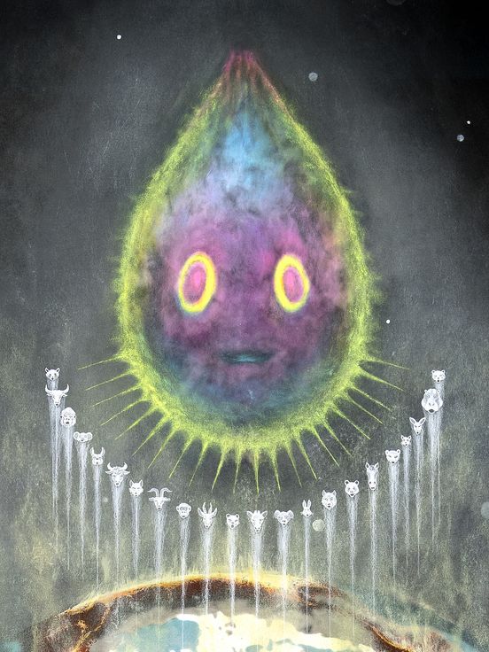 Böhler & Orendt: Assembly, (Drawing from the series:) The Spirit of the B·U·D or The Sweet Certainty of Deliverance from the Darkness that Surrounds Us (detail), 2021 (acrylic, ink, pastel and inkjet print on watercolour paper), Courtesy Böhler & Orendt