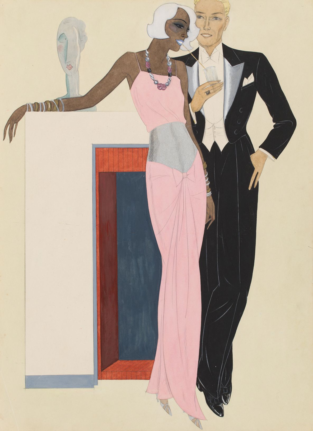 Gerd Hartung, Modezeichnung: Paar in Abendrobe, 1932