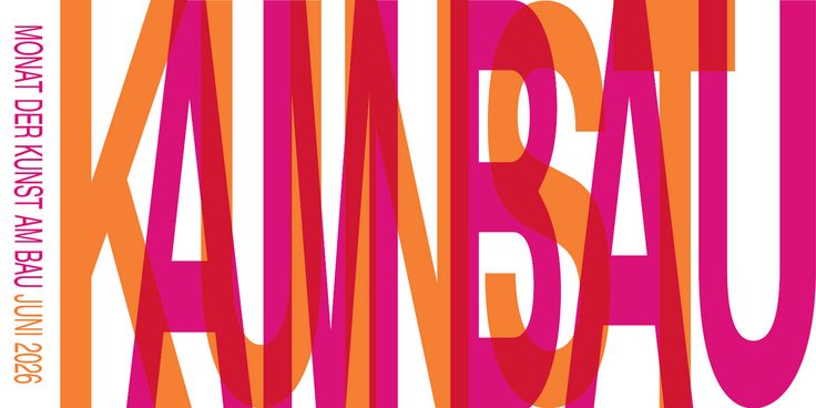 Grafik des Monat der Kunst am Bau in leuchtendem Pink und Orange