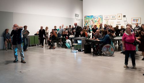 Eröffnung der Ausstellung "Standortwechsel" in "207 m². Raum für Aktion und Kooperation" in der Berlinischen Galerie, 2019, Foto: Catrin Schmitt