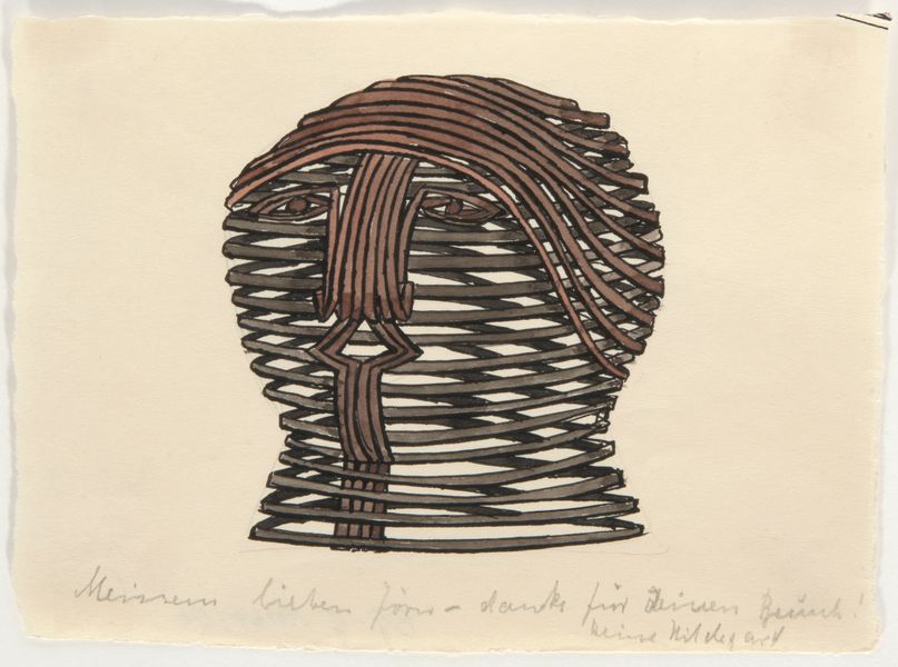 Zeichnung von Hans Uhlmann, Tuschfeder und Aquarell auf Papier, 10,7 x 14,7 cm