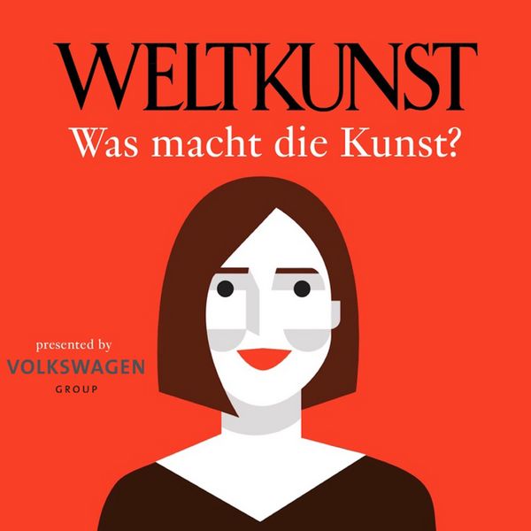 Podcastcover: Eine abstrahierte Grafik einer weiblich gelesenen Person auf leuchtend rotem Hintergrund, darüber der Podcastname und das Logo der Volkswagen Group.