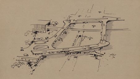 Sergius Ruegenberg, Rund um den Zoo, Luftperspektive auf Flughafen, 1948