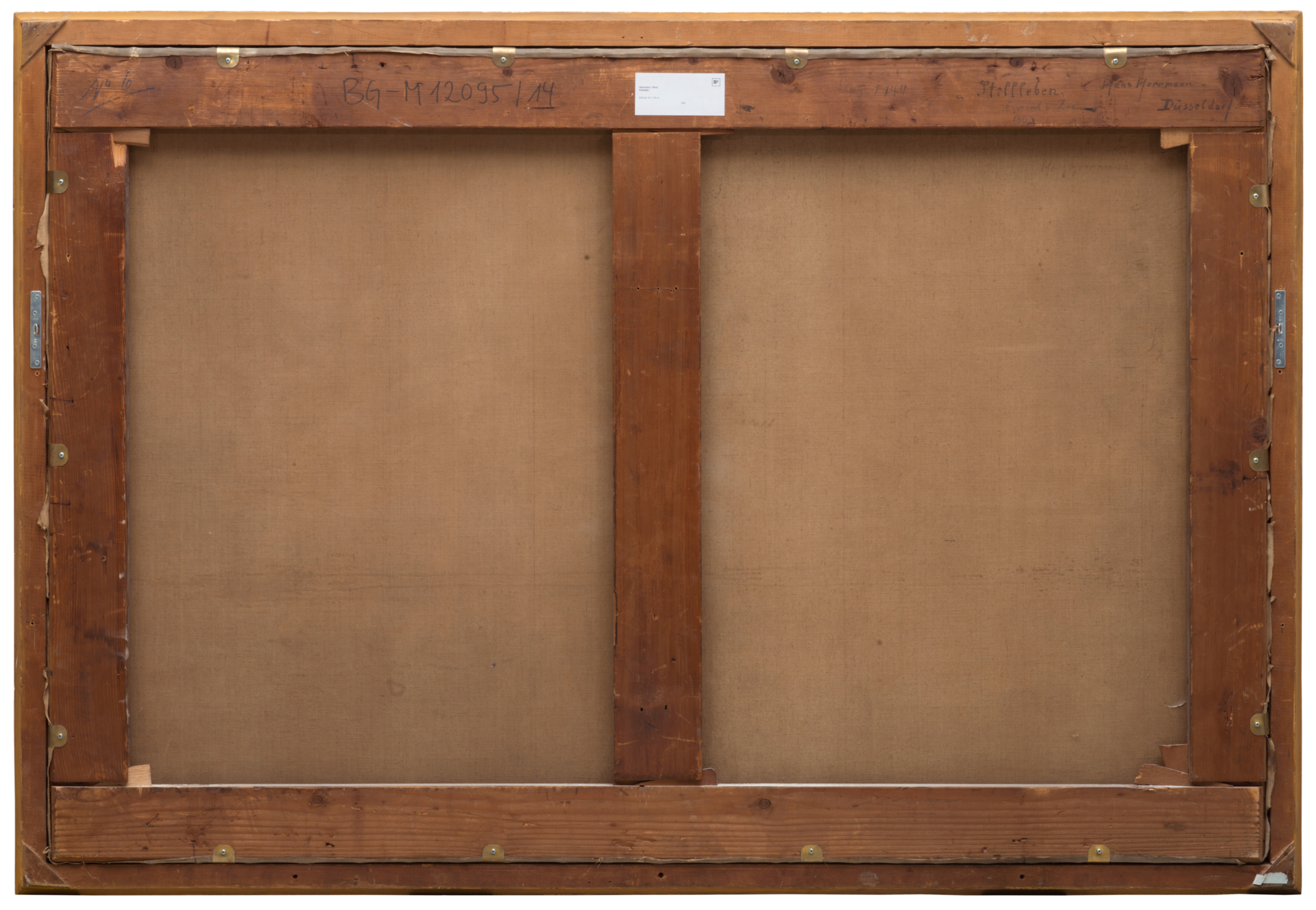 Rückseite einer Leinwand, in Holzrahmen eingespannt, 94,5 x 142 cm