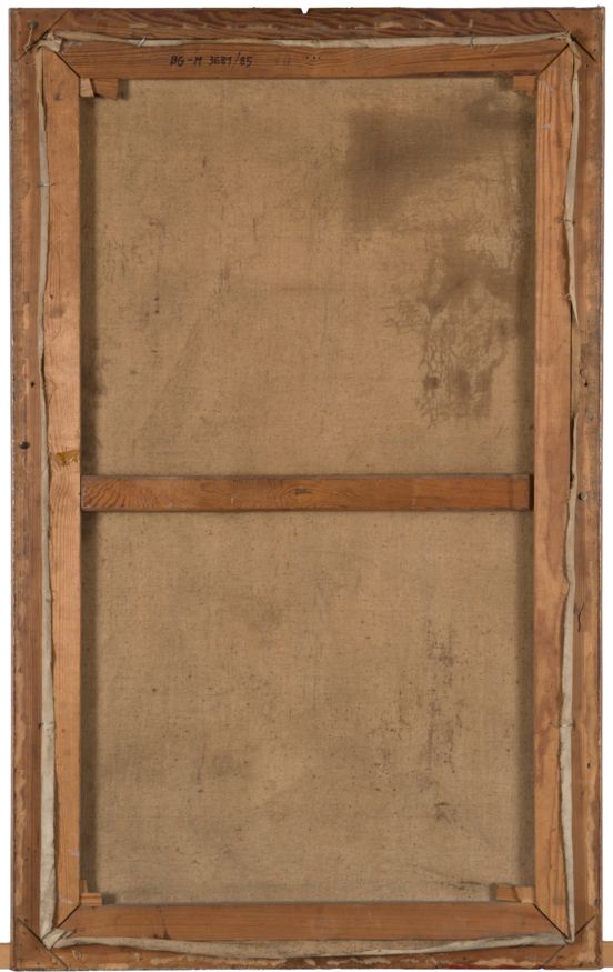 Image: Back of a canvas, mounted in a wooden frame