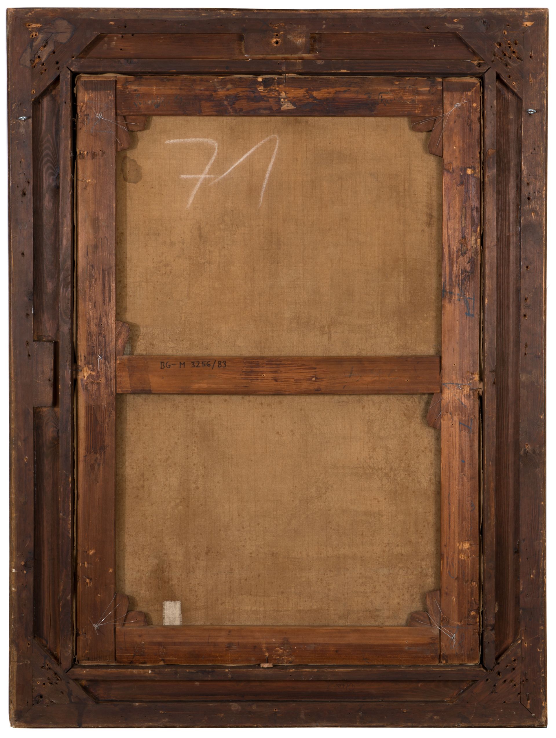 Rückseite einer Leinwand, in Holzrahmen gespannt, 100 x 69 cm