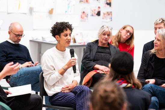 The Art Educator's Talk am 17.10.19 in 207m², Moderation: Gila Kolb und Konstanze Schütze, Gäste: Christiane Hamacher, Paula Marie Kanefendt und Marie Newid, © Foto: Harry Schnitger