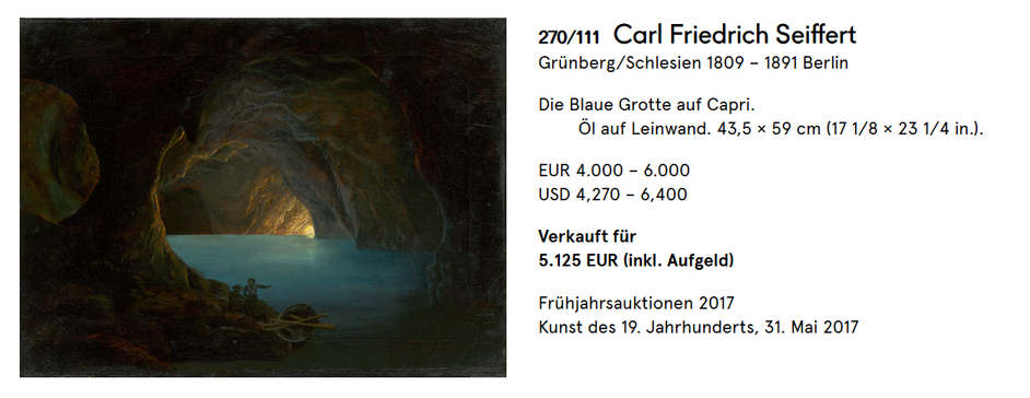 Seite eines Auktionskatalogs mit Gemälde von Carl Friedrich Seiffert