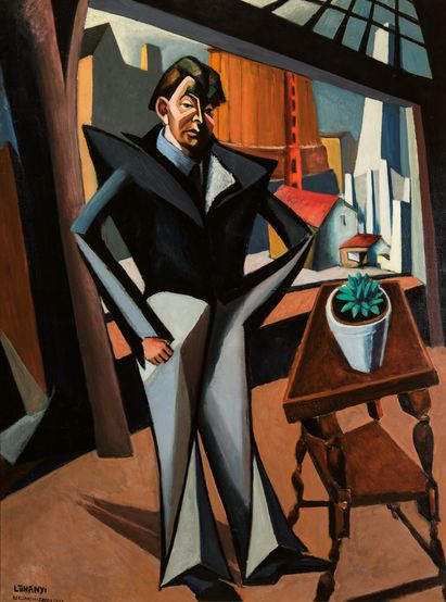 Lajos Tihanyi, Großes Interieur mit Selbstbildnis – Mann am Fenster, 1922 © Urheberrechte am Werk erloschen, Foto: Museum der Bildenden Künste - Ungarische Nationalgalerie, 2023 Lajos Tihanyi, Großes Interieur mit Selbstbildnis – Mann am Fenster, 1922 © Urheberrechte am Werk erloschen, Foto: Museum der Bildenden Künste - Ungarische Nationalgalerie, 2023
