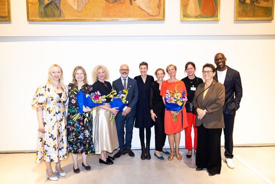 Victoria Benecke, Culture and Press Officer Norwegian Embassy, Kristin Johansen, Deputy Head of Mission Norwegian Embassy, Tone Hansen, Director MUNCH, Dr Thomas Köhler, Director Berlinische Galerie, Dr Stefanie Heckmann, Head of the Fine Arts Department and curator of the exhibition, Dr Janina Nentwig, Fine Arts Department Berlinische Galerie, Else Kveinen, Counsellor Norwegian Embassy, Ulrike Andres, Head of Communication and Education, Birgitta Müller-Brandeck, Director of administration Berlinische Galerie and Joe Chialo, Senator for Culture and Community