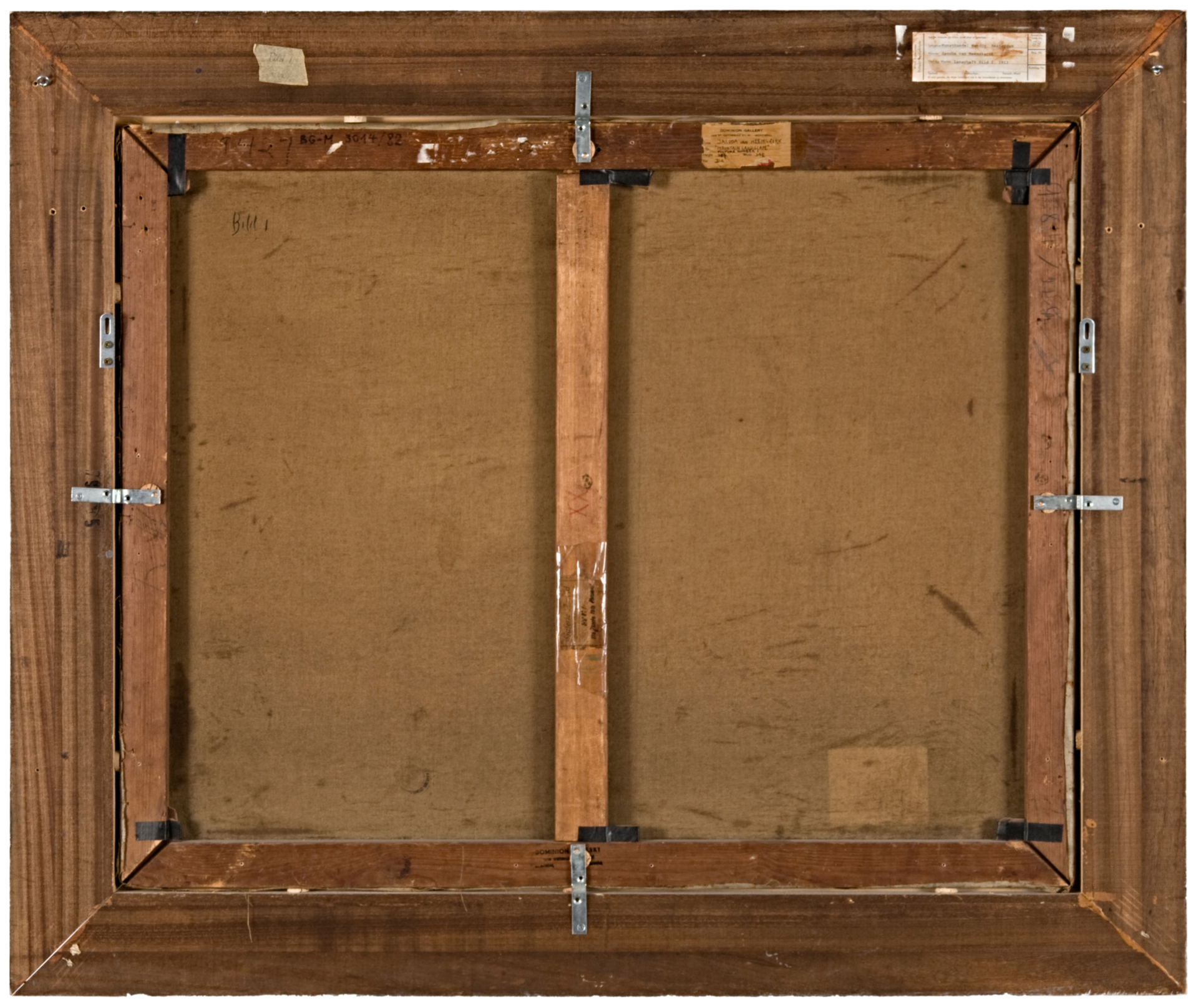 Rückseite einer Leinwand, in Holzrahmen eingespannt, 81 x 100 cm