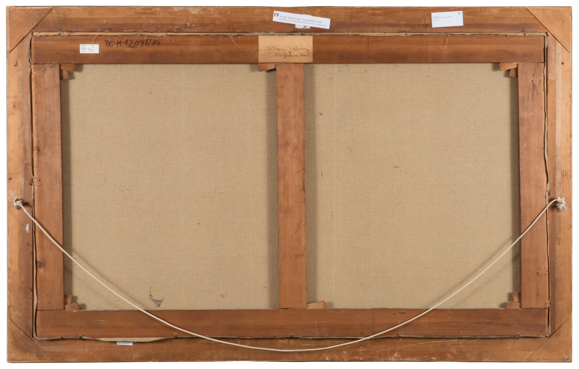 Rückseite einer Leinwand, eingespannt in Holzrahmen, Rückseite, 100 x 171 cm