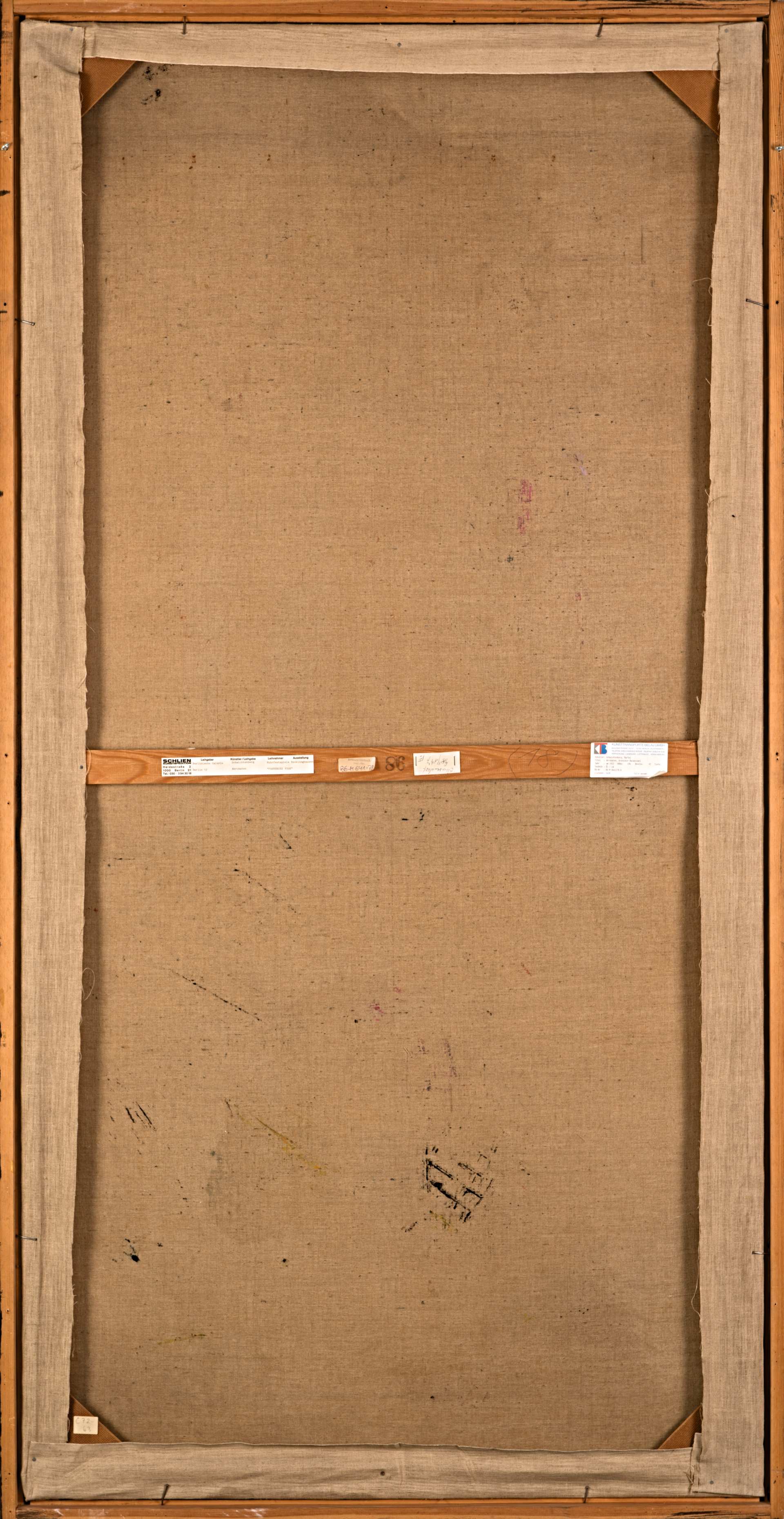 Rückseite einer Leinwand, in Holzrahmen eingespannt, 196 x 97 cm