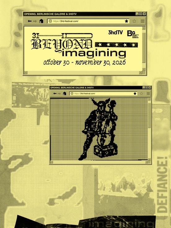 A graphic featuring black text and inverted motifs on a pale yellow background. The same information – such as the title and running time of the film programme – is also included in the text on the website.