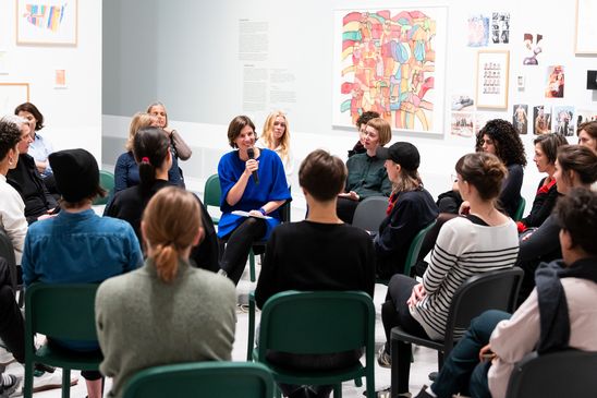 The Art Educator's Talk am 17.10.19 in 207m², Moderation: Gila Kolb und Konstanze Schütze, Gäste: Christiane Hamacher, Paula Marie Kanefendt und Marie Newid, © Foto: Harry Schnitger