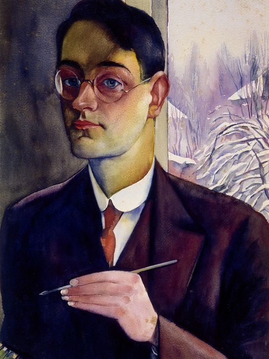 Selbstbildnis (mit Palette), 1929, Gouache auf Aquarellbütten