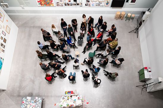 The Art Educator's Talk am 17.10.19 in 207m², Moderation: Gila Kolb und Konstanze Schütze, Gäste: Christiane Hamacher, Paula Marie Kanefendt und Marie Newid, © Foto: Harry Schnitger