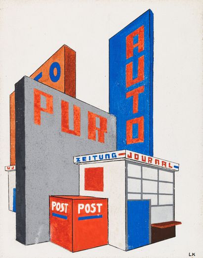 Lajos Kassák, Bildarchitektur II (Entwurf eines Kiosks), 1922 © VG Bild-Kunst, Bonn 2023 Lajos Kassák, Bildarchitektur II (Entwurf eines Kiosks), 1922 © VG Bild-Kunst, Bonn 2023