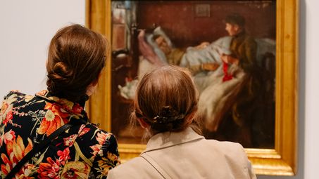 Photo: Scenes from the opening night, showing people either listening to the opening speeches in the staircase hall of the Berlinische Galerie or in the exhibition rooms.