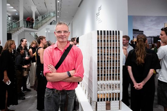 Photo: Snapshots of the opening, showing people either inside the exhibition rooms or in the outdoor area of the Berlinische Galerie.